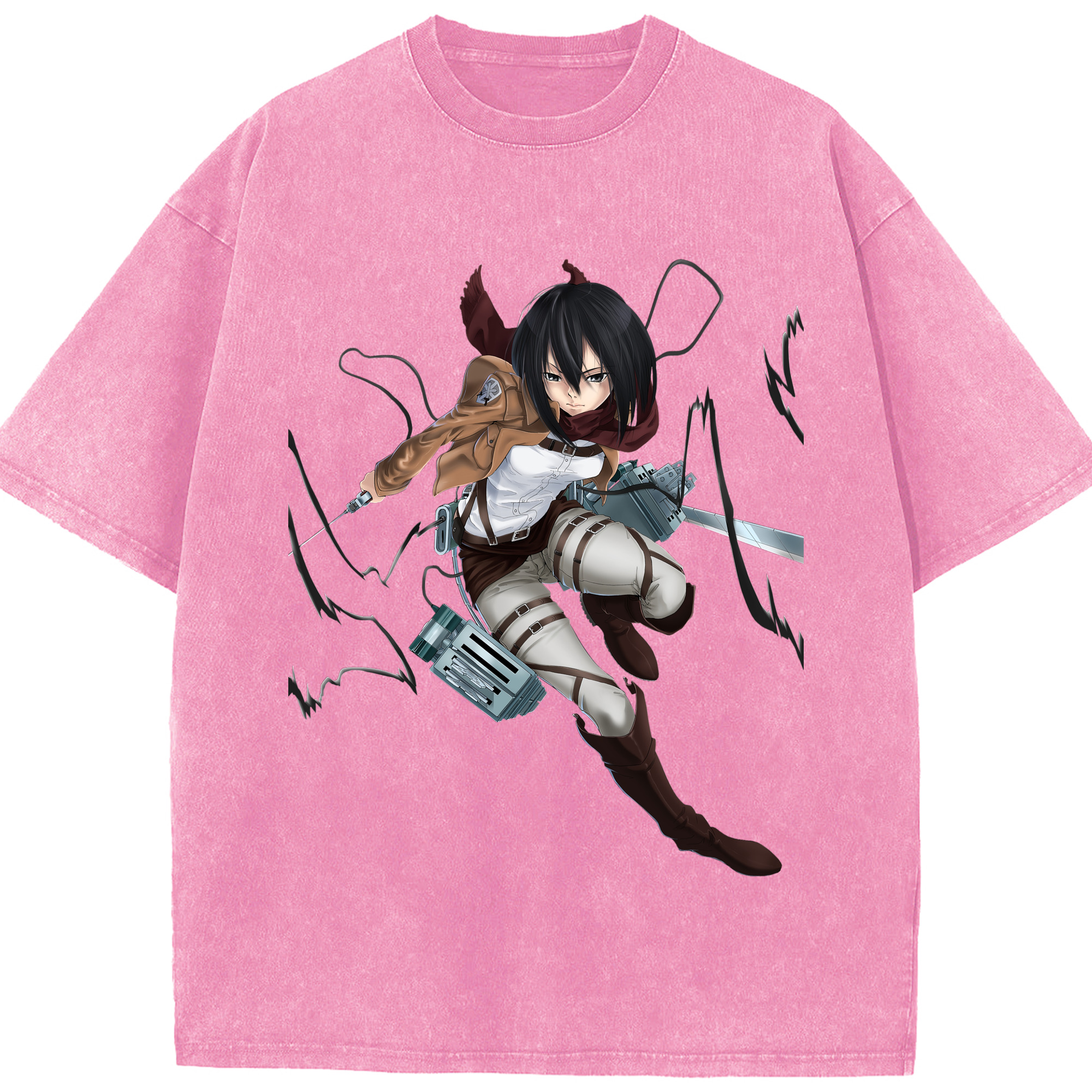 （画像用） 進撃の巨人 ミカサ·アッカーマン Attack on Titan Mikasa Ackerman 綿100% ヴィンテージ風 半袖Tシャツ（フロントプリント）